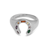 Junk-Jewels-Kaleidoscope-Lucky-Horseshoe-Charm-Multicoloured-rainbow-gemstone-stone-Signet-Ring-gold-silver
