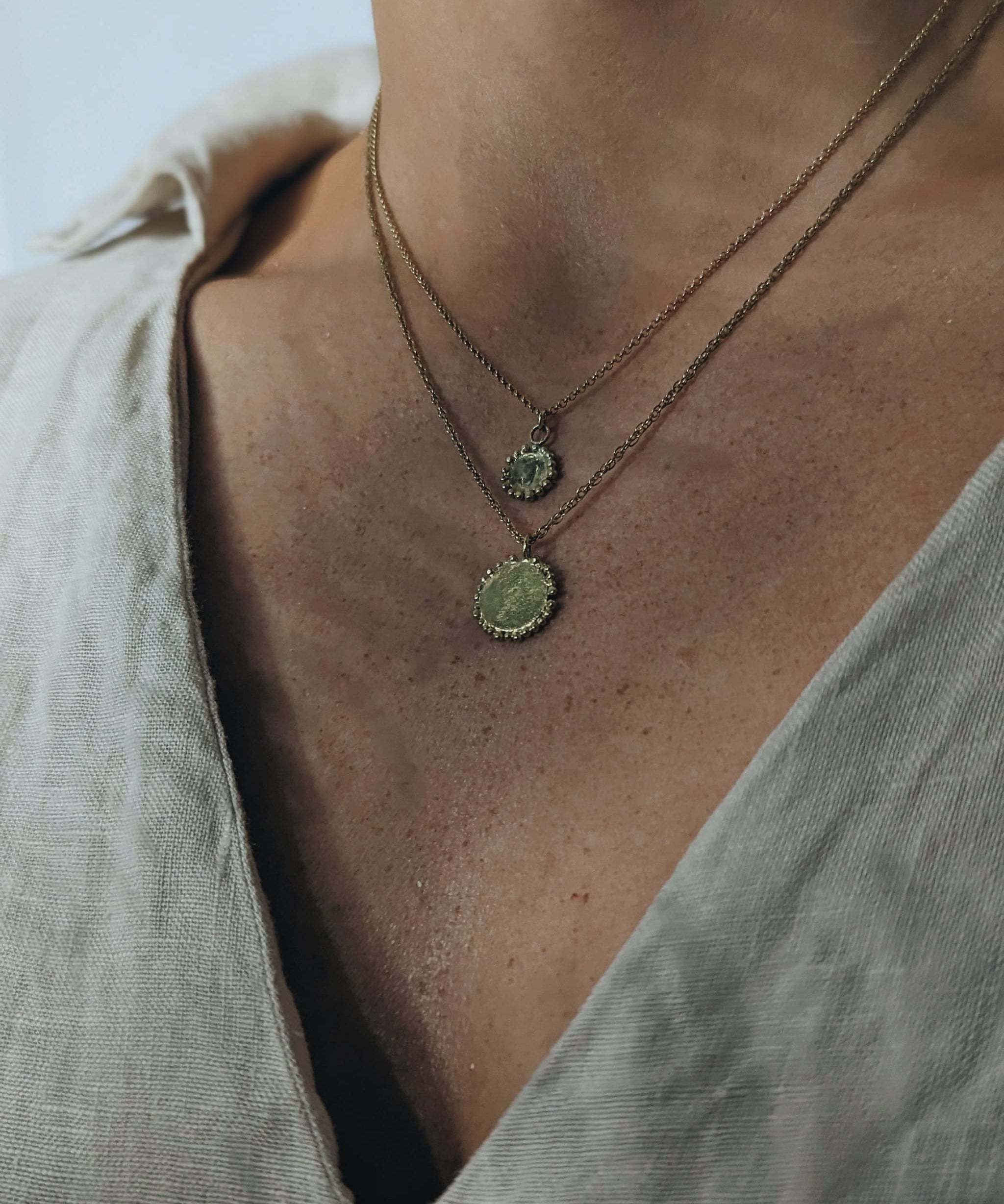 Large Granulation Disc Pendant Necklace Gold - Golden