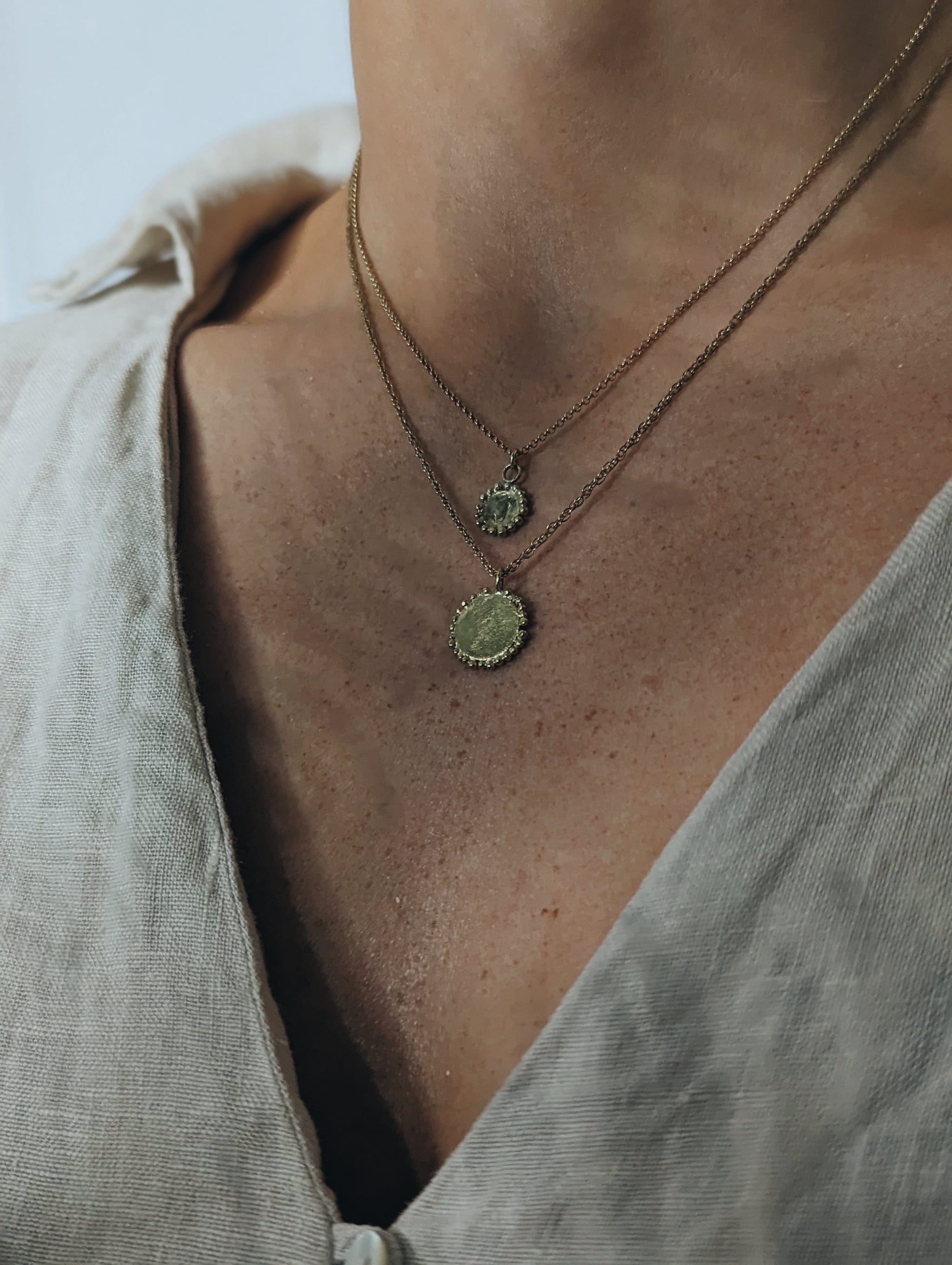 Large Granulation Disc Pendant Necklace Gold - Golden