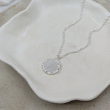 Milly-Maunder-large-granulated-silver-rustic-vintage-style-disc-beaded-edge-coin-pendant-Rope-Chain-necklace-sterling-silver-Statement