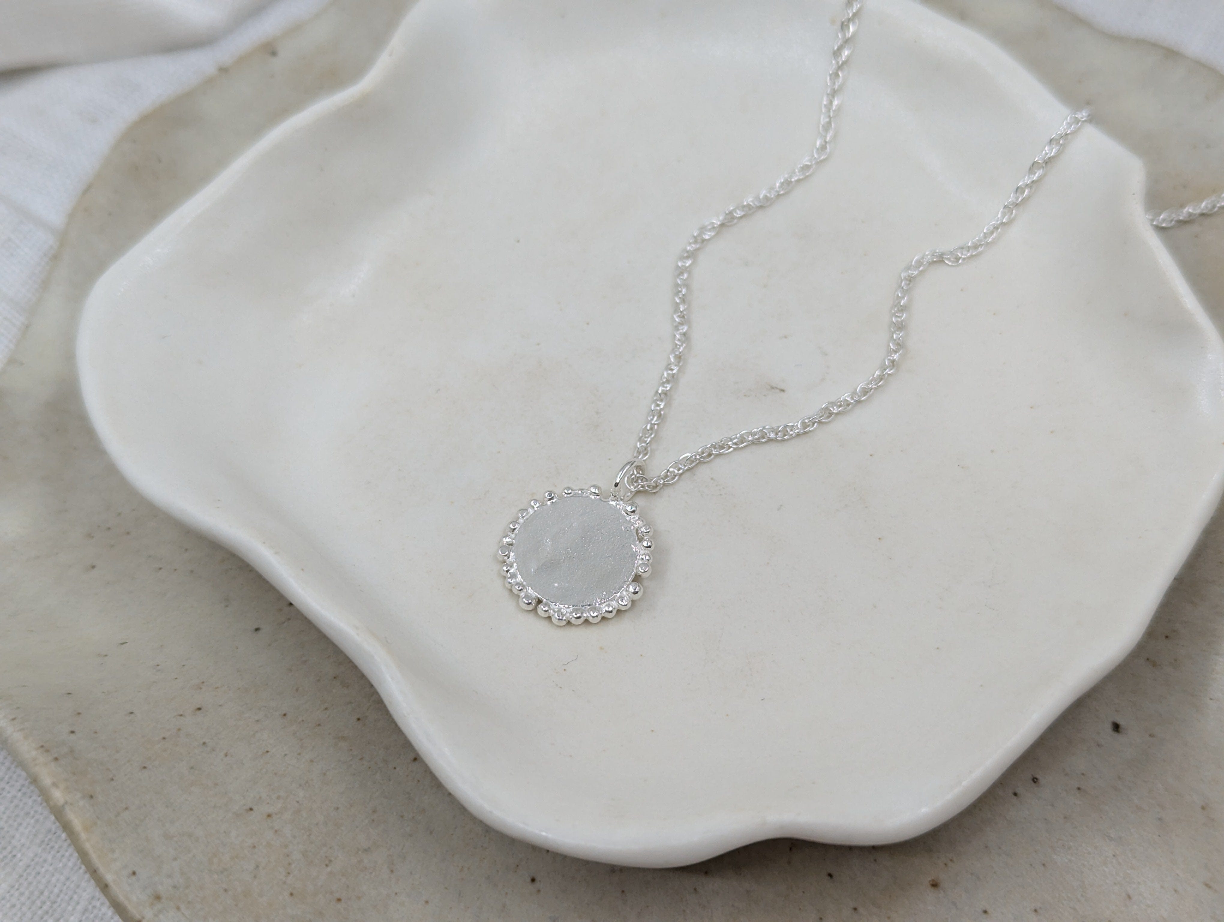 Milly-Maunder-large-granulated-silver-rustic-vintage-style-disc-beaded-edge-coin-pendant-Rope-Chain-necklace-sterling-silver-Statement