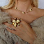Squeeze-London-Little-Kiss-Ring-Cocktail-Statement-Flower-French-Vanilla-Cream-Gold-Vermeil
