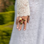 Squeeze-London-Little-Kiss-Statement-Flower-Cocktail-Ring-Ruby-Red-Gold-Vermeil