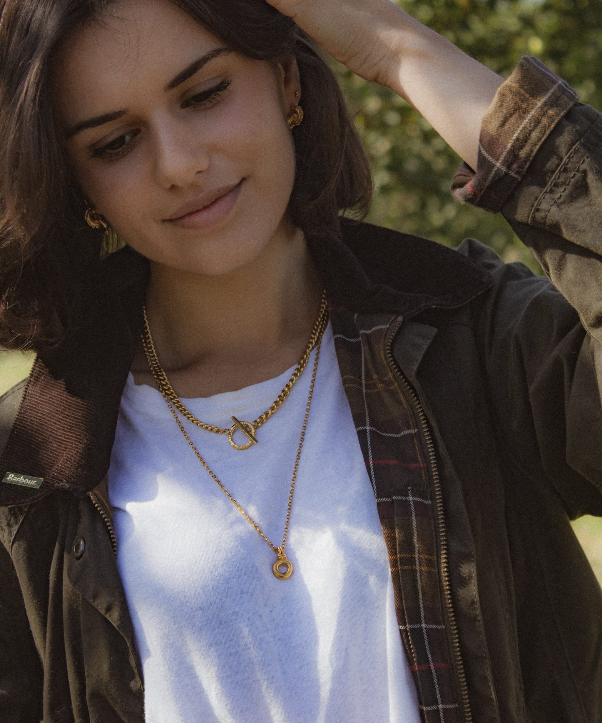 Milly-Maunder-Loop-and-Bar-Pendant-Gold-Chunky-Rustic-Chain-Necklace-Statement-18ct-Plated-Vintage-Antique-Heirloom-Organic