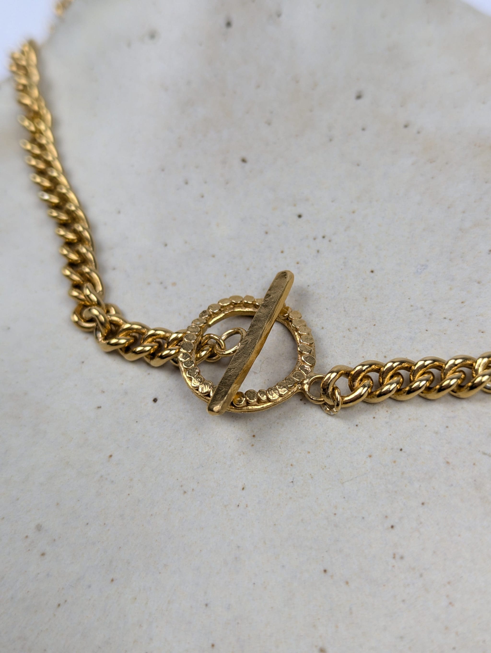 Milly-Maunder-Loop-and-Bar-Pendant-Gold-Chunky-Rustic-Chain-Necklace-Statement-18ct-Plated-Vintage-Antique-Heirloom-Organic