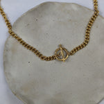 Milly-Maunder-Loop-and-Bar-Pendant-Gold-Chunky-Rustic-Chain-Necklace-Statement-18ct-Plated-Vintage-Antique-Heirloom-Organic