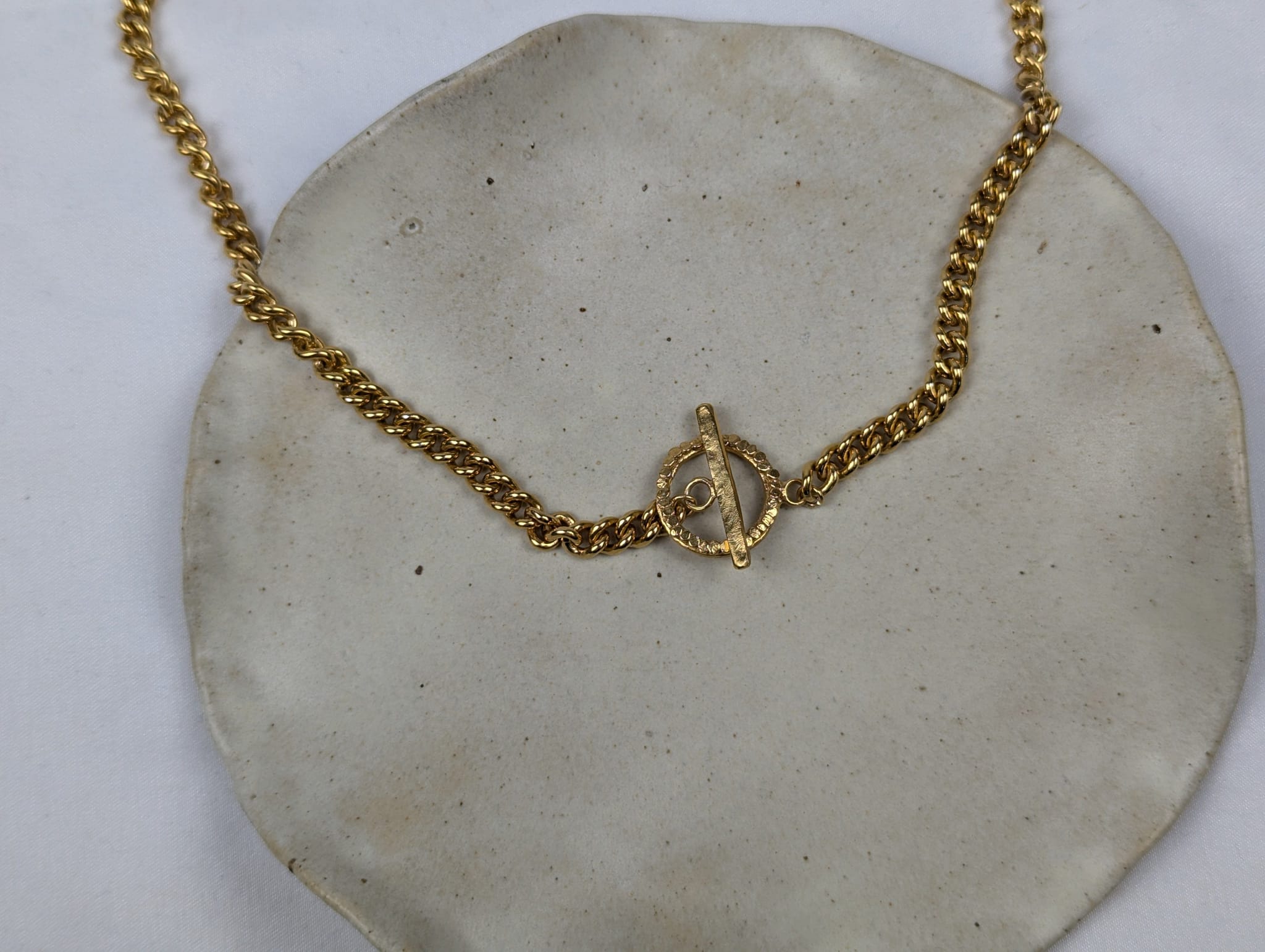 Milly-Maunder-Loop-and-Bar-Pendant-Gold-Chunky-Rustic-Chain-Necklace-Statement-18ct-Plated-Vintage-Antique-Heirloom-Organic