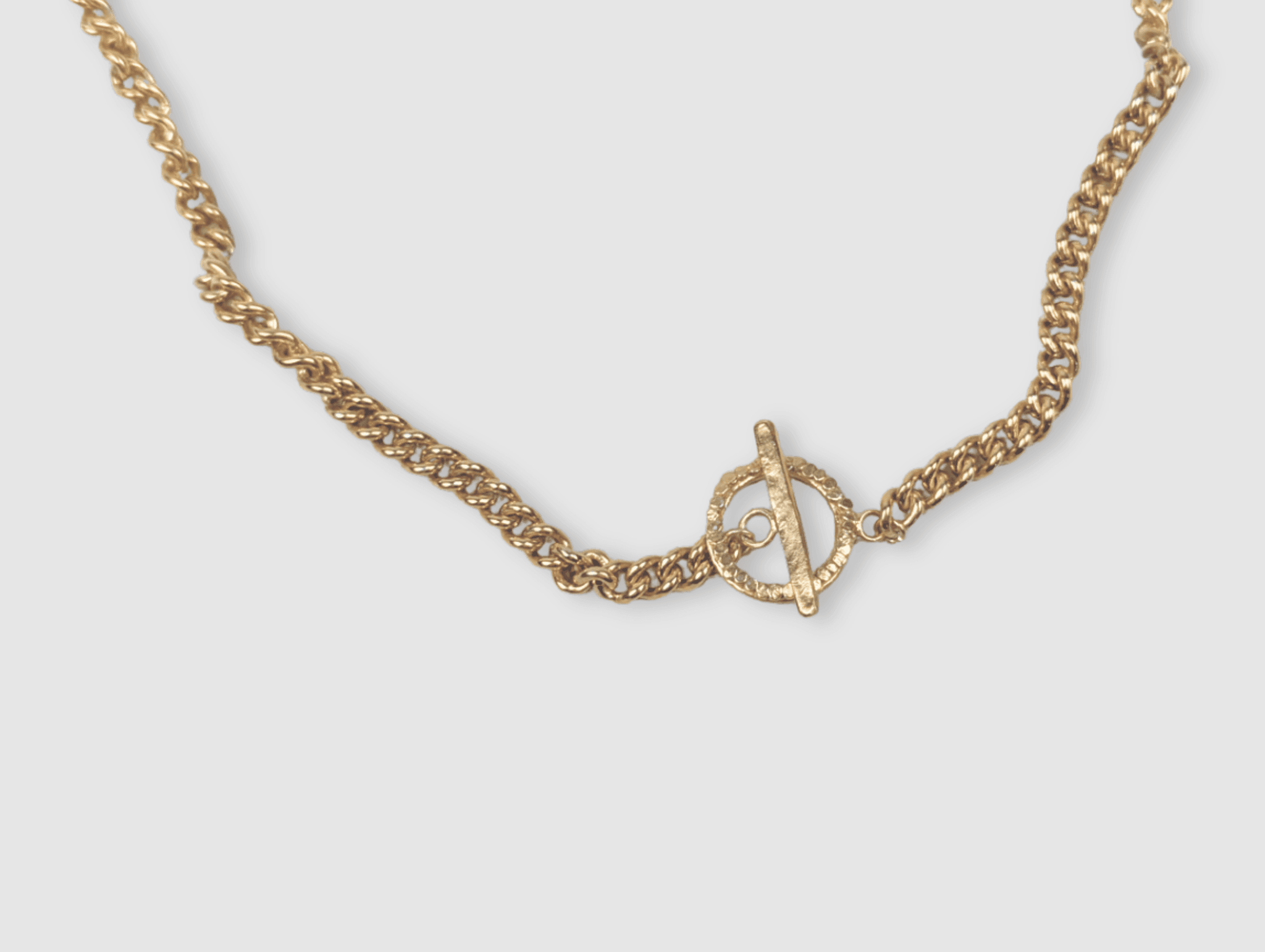 Milly-Maunder-Loop-and-Bar-Pendant-Gold-Chunky-Rustic-Chain-Necklace-Statement-18ct-Plated-Vintage-Antique-Heirloom-Organic
