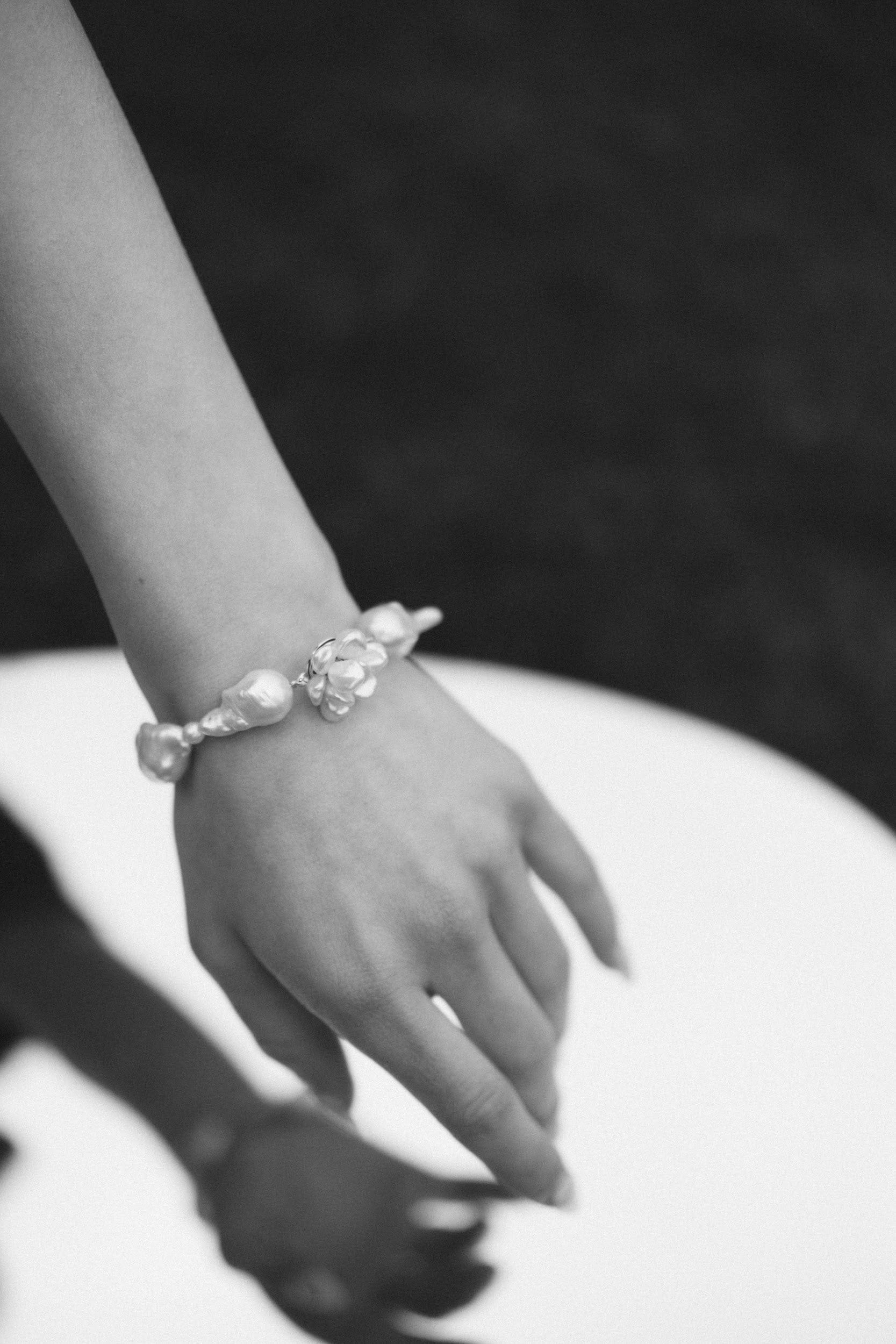 Cherie-Jewels-Mini Baroque-White-Keshi-Pearl-Chunky-Bead-Beaded-Flower-Bracelet-№55