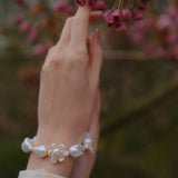 Cherie-Jewels-Mini Baroque-White-Keshi-Pearl-Chunky-Bead-Beaded-Flower-Bracelet-№55