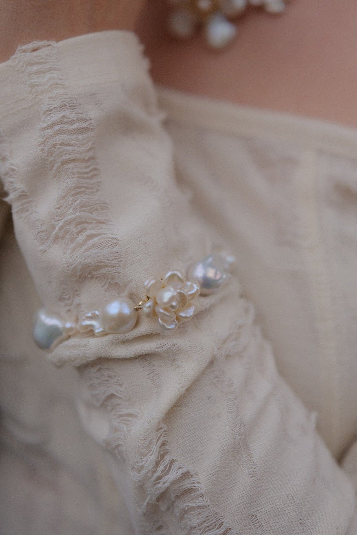Cherie-Jewels-Mini Baroque-White-Keshi-Pearl-Chunky-Bead-Beaded-Flower-Bracelet-№55