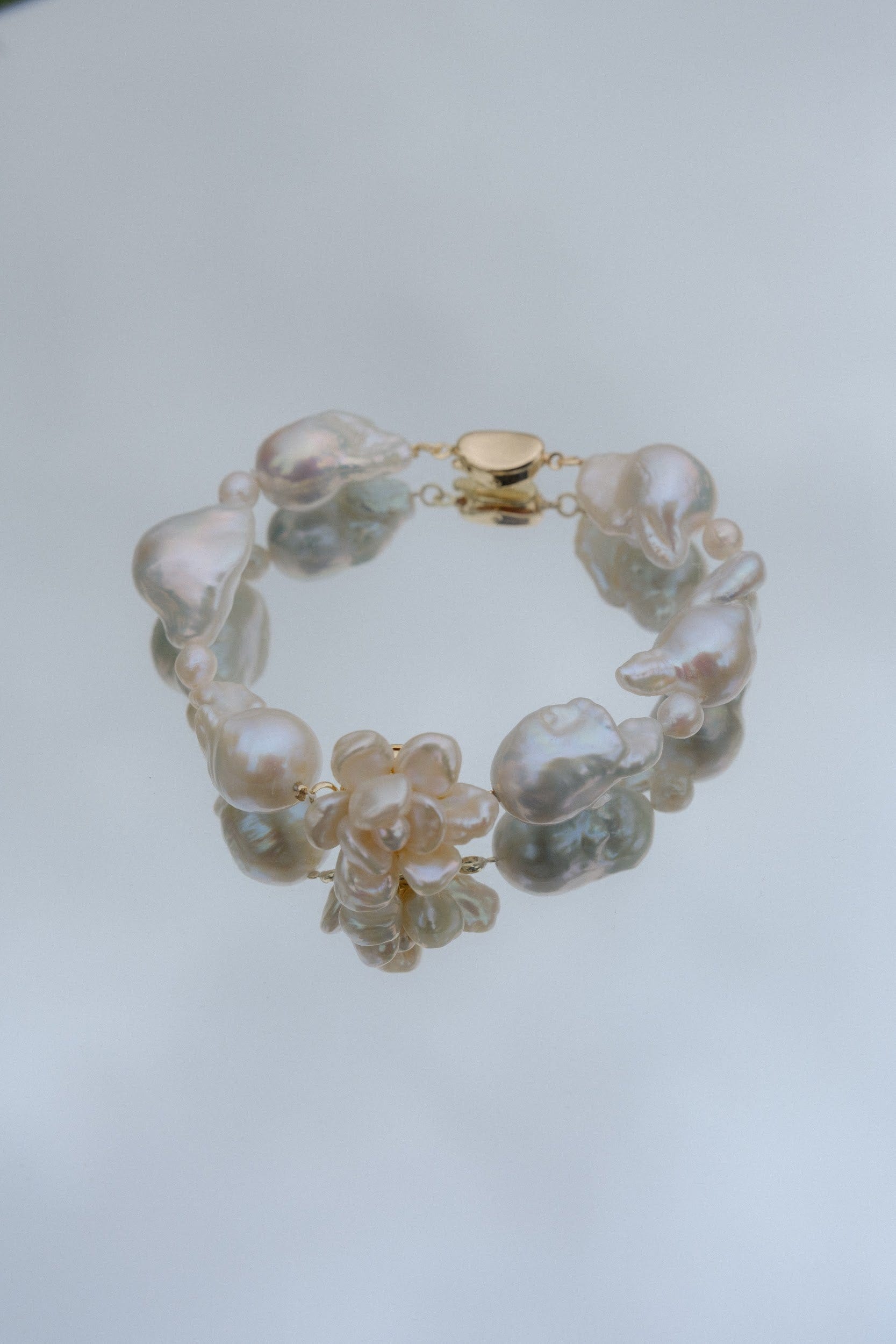 Cherie-Jewels-Mini Baroque-White-Keshi-Pearl-Chunky-Bead-Beaded-Flower-Bracelet-№55