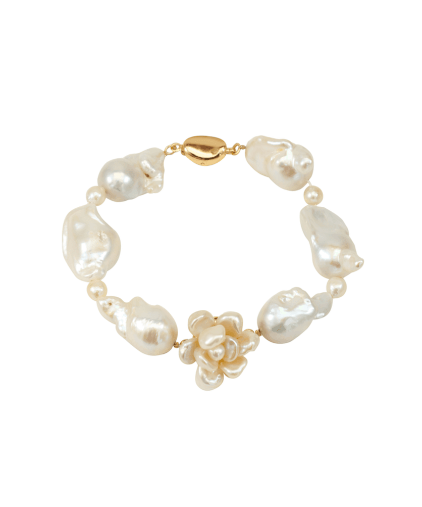 Cherie-Jewels-Mini Baroque-White-Keshi-Pearl-Chunky-Bead-Beaded-Flower-Bracelet-№55