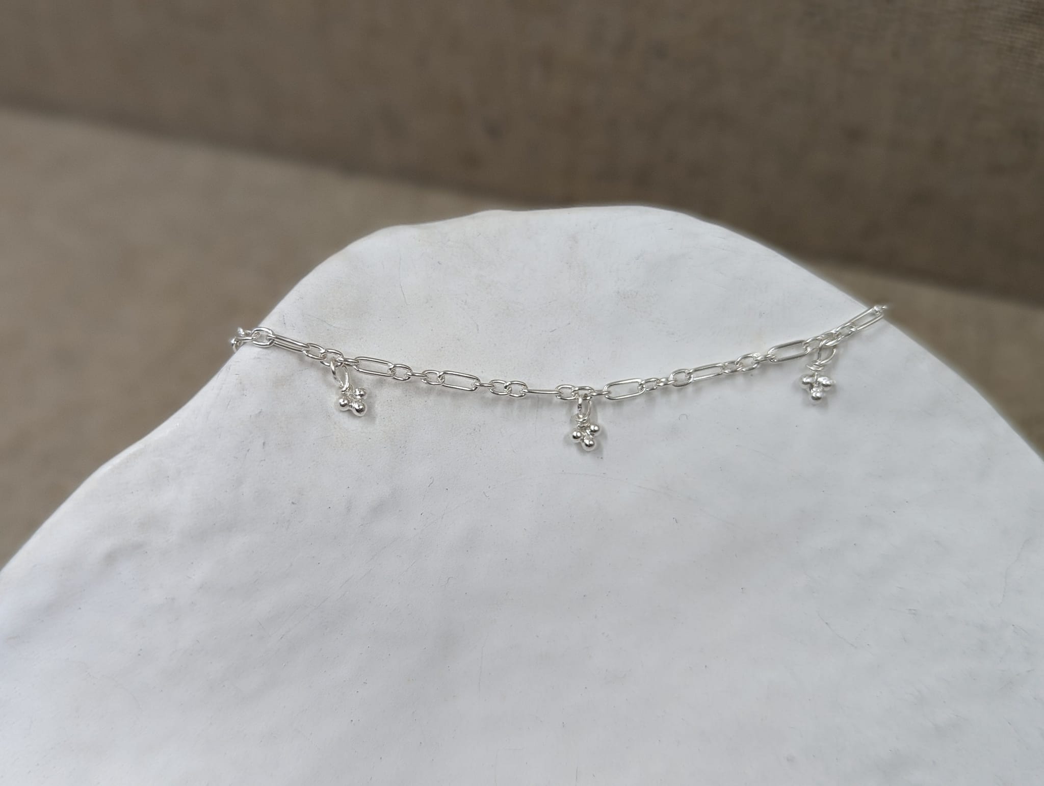 Milly-Maunder-Bubble-clover-Trio-Pebble-Rustic-Vintage-Charm-Bracelet-Sterling-Silver-Stacking