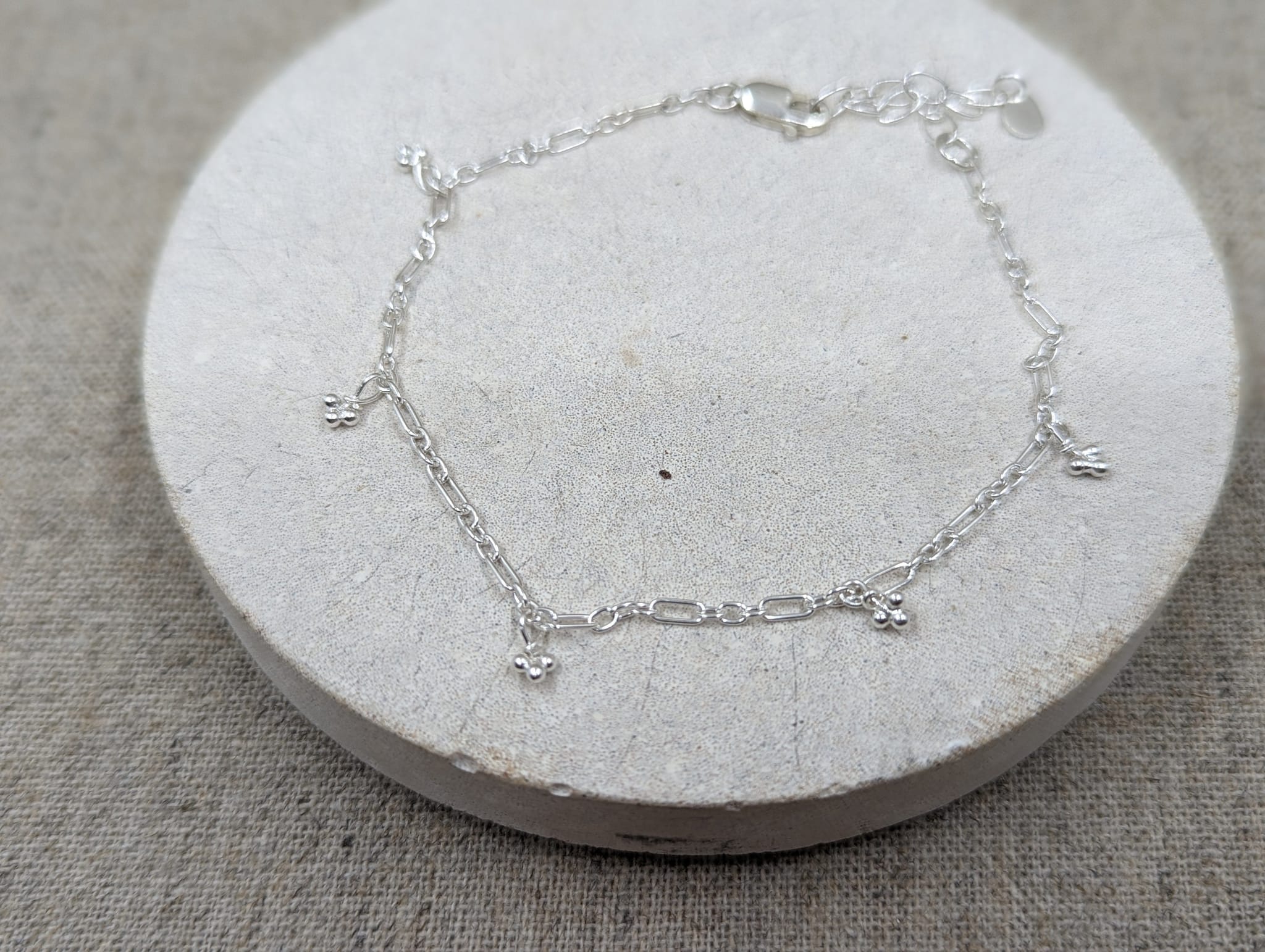 Milly-Maunder-Bubble-clover-Trio-Pebble-Rustic-Vintage-Charm-Bracelet-Sterling-Silver-Stacking