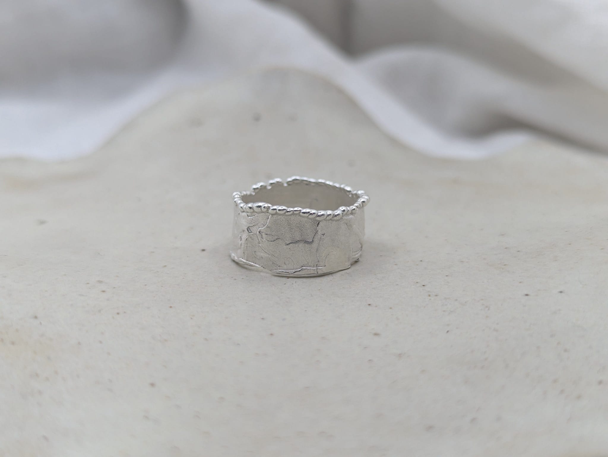 Milly-Maunder-Mira-Cigar-Ring-Chunky-Minimal-Molten-Textured-Rustic-Organic-Beaded-Edge-Statement-Band
