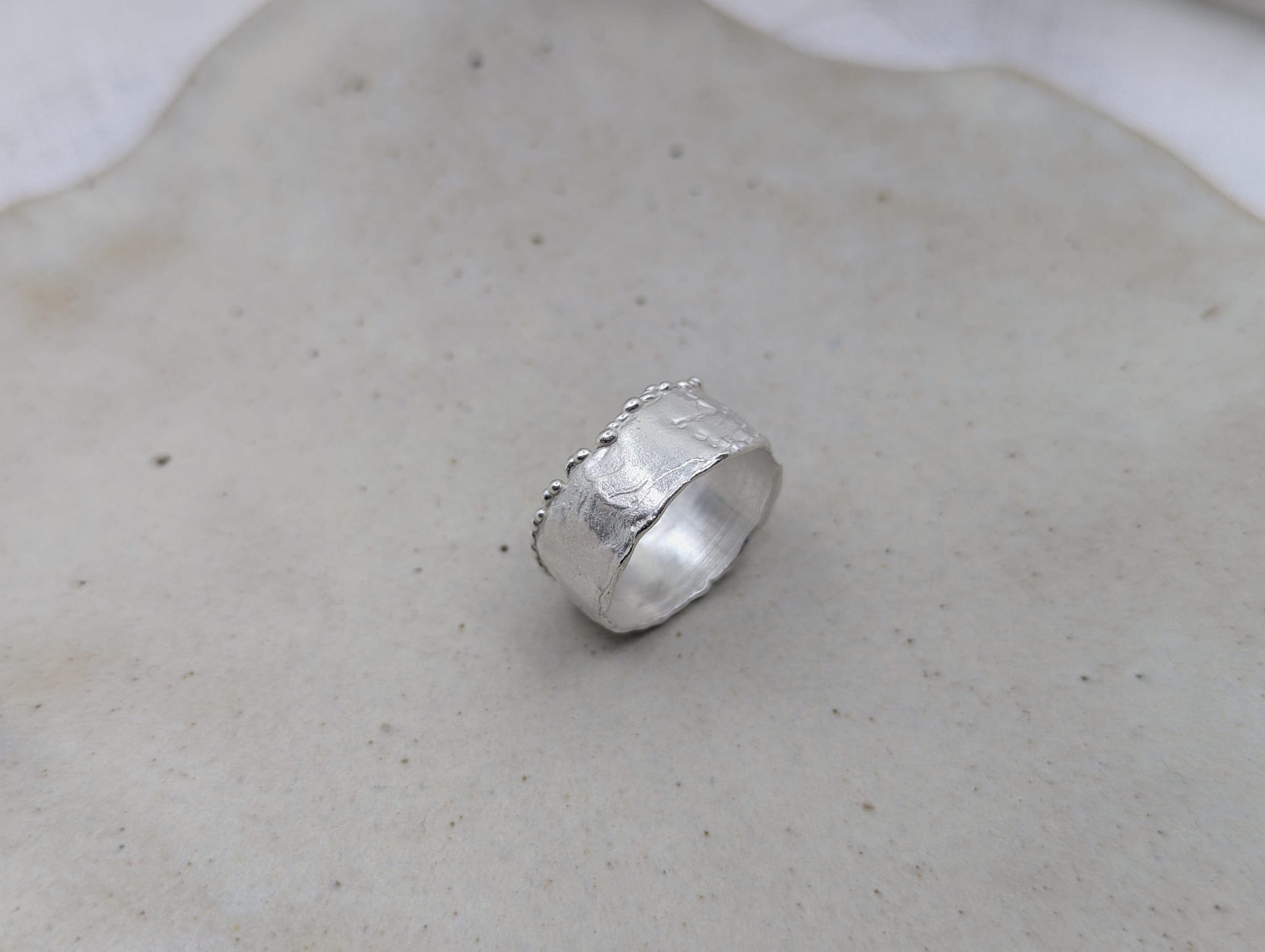 Milly-Maunder-Mira-Cigar-Ring-Chunky-Minimal-Molten-Textured-Rustic-Organic-Beaded-Edge-Statement-Band