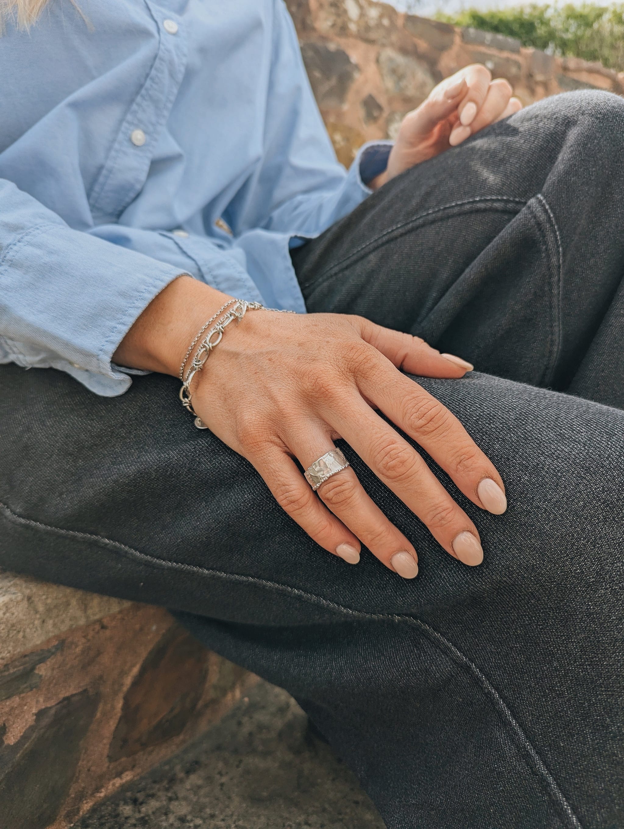Milly-Maunder-Mira-Cigar-Ring-Chunky-Minimal-Molten-Textured-Rustic-Organic-Beaded-Edge-Statement-Band