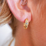 White Topaz Gold Branch Hoop Earrings