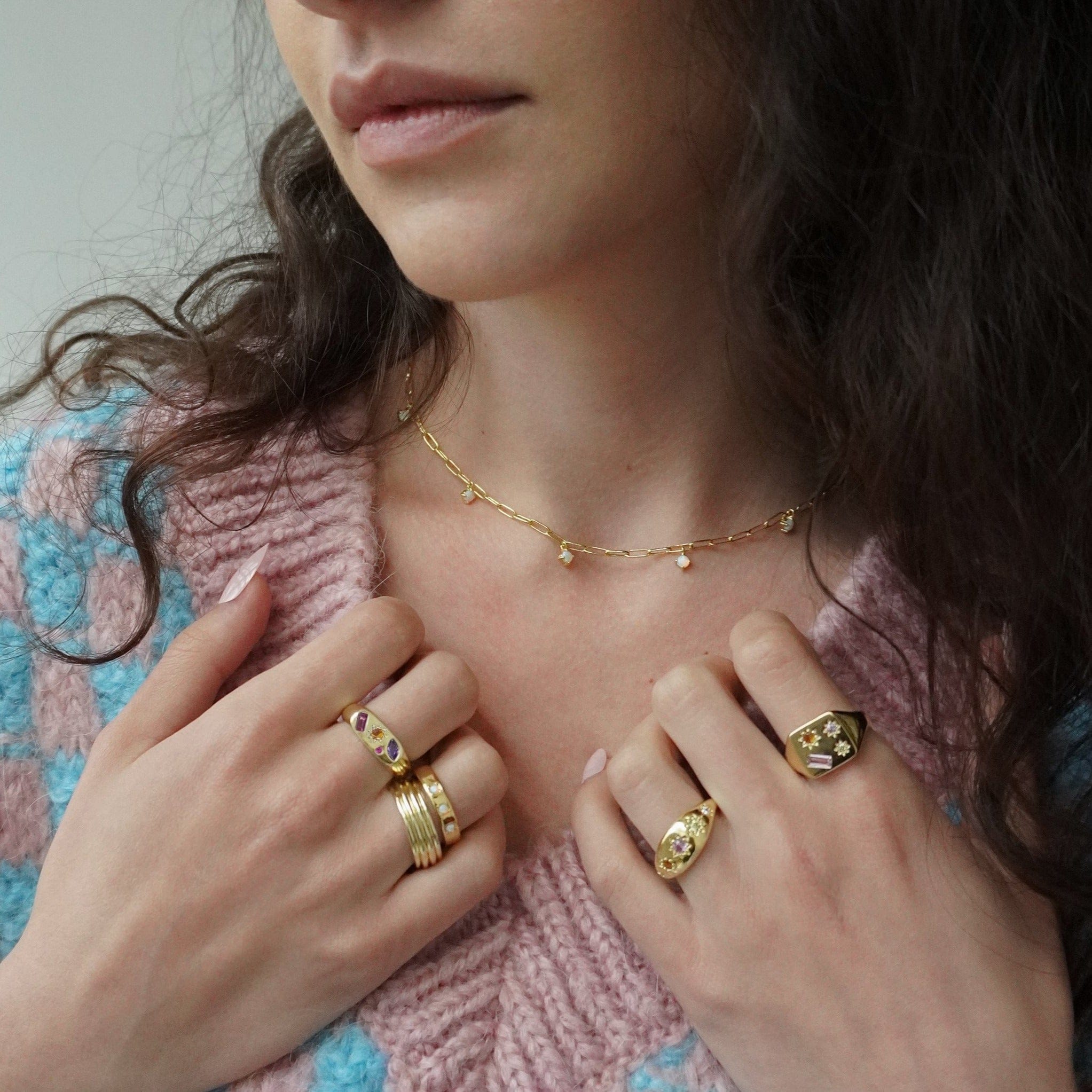 Junk Jewels-Opal-White-Stone-Pendant-Charm-Drop-Collar-Chain-Necklace-Gold-Silver