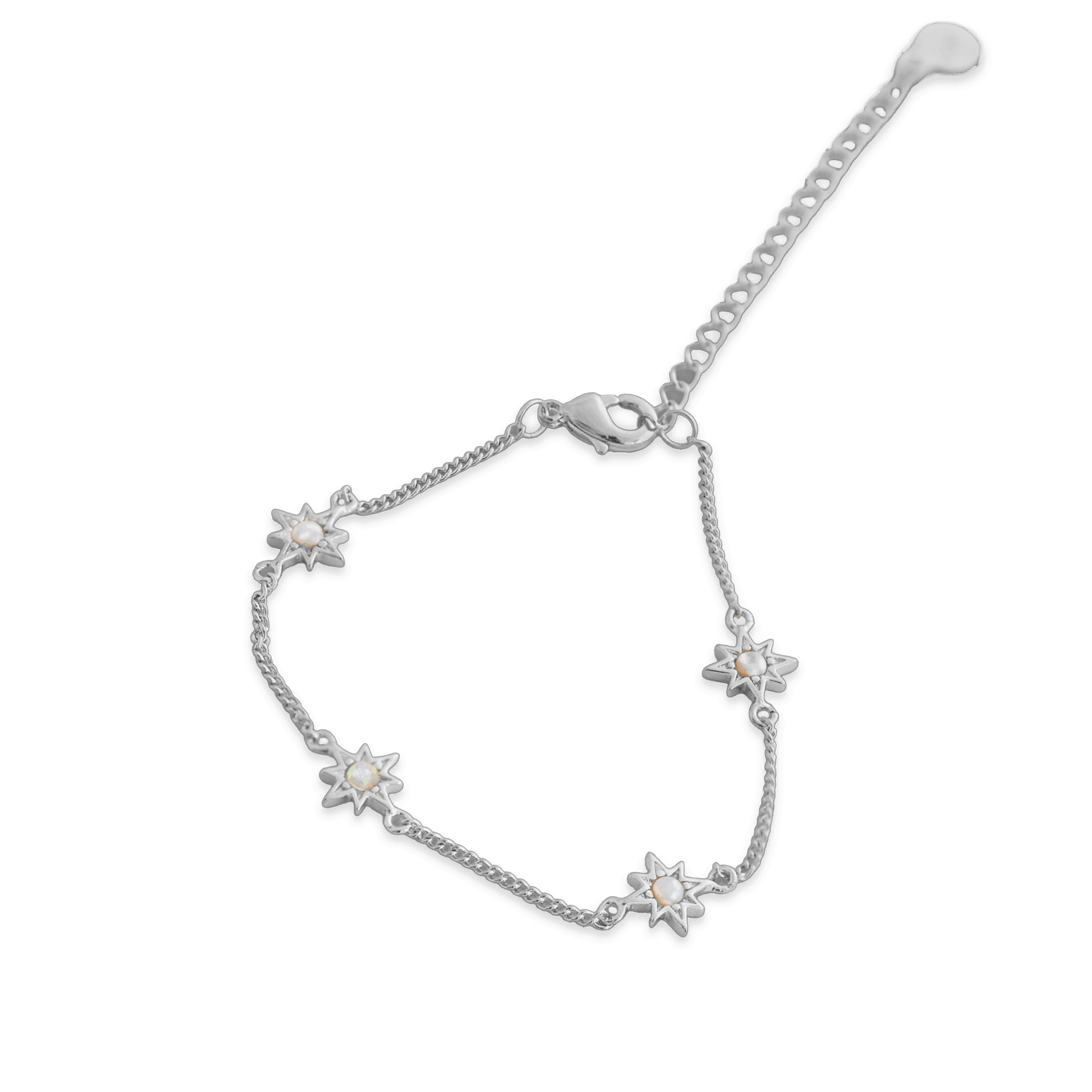 Junk-Jewels-Opal-Starburst-Star-White-Stone-Charm-Chain-Bracelet-Gold-Silver