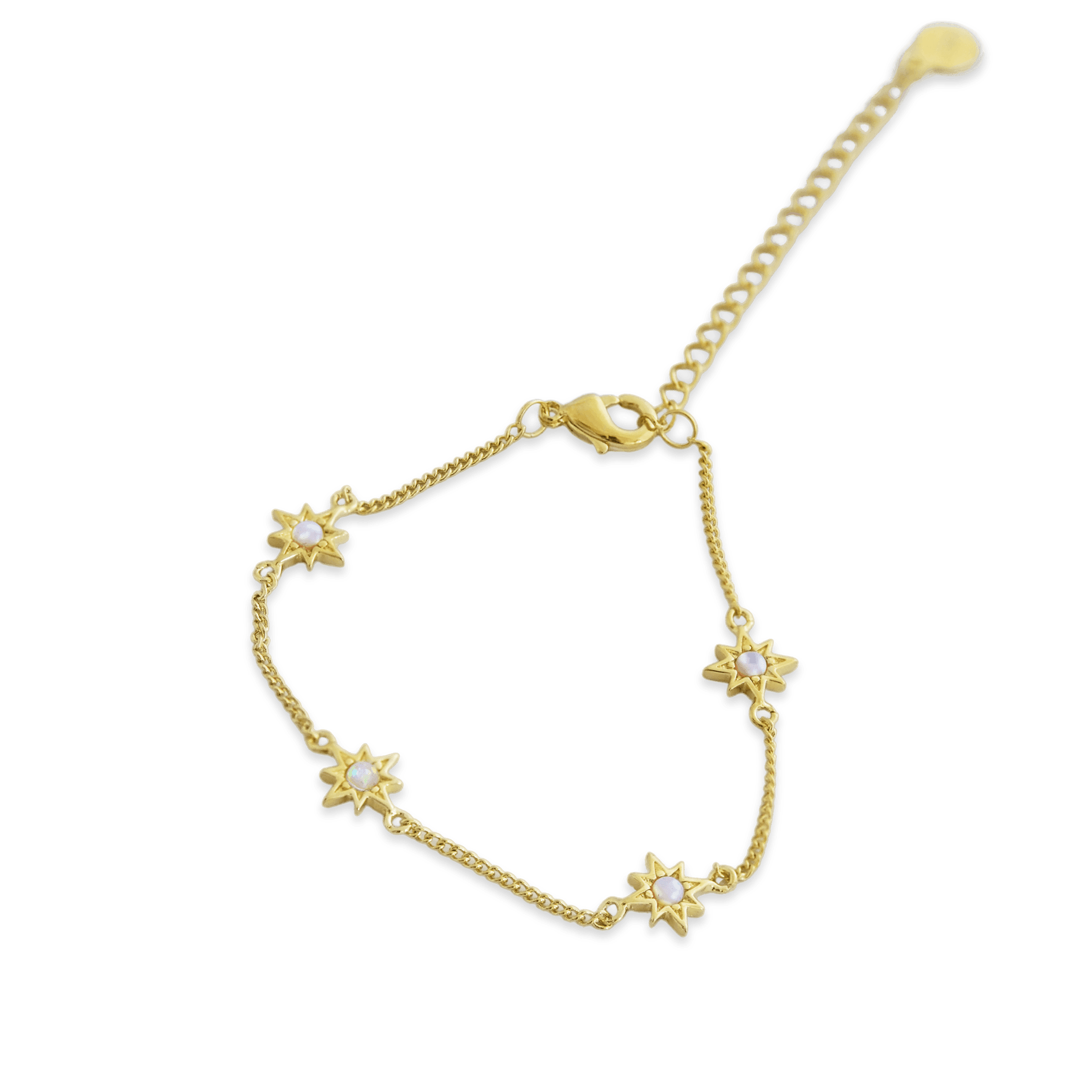 Junk-Jewels-Opal-Starburst-Star-White-Stone-Charm-Chain-Bracelet-Gold-Silver