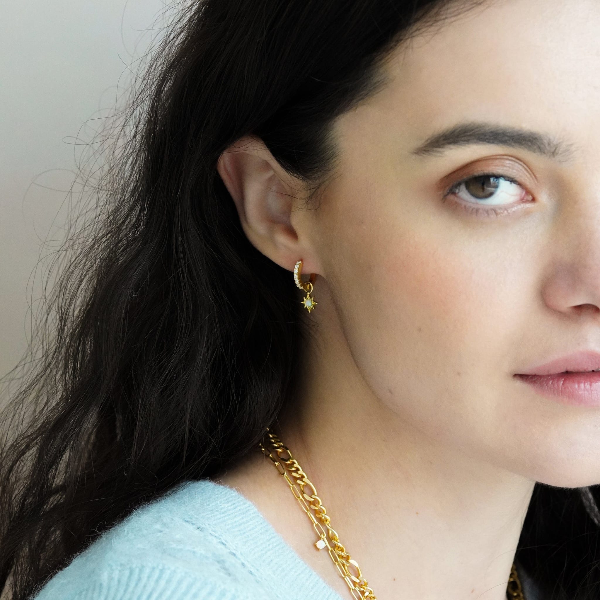 Junk-Jewels-Opal-cubic-zirconia-Diamond-White-Stone-Star-Starburst-Jewelled-Drop-Dangle-Hoop-Earrings-Gold-Silver