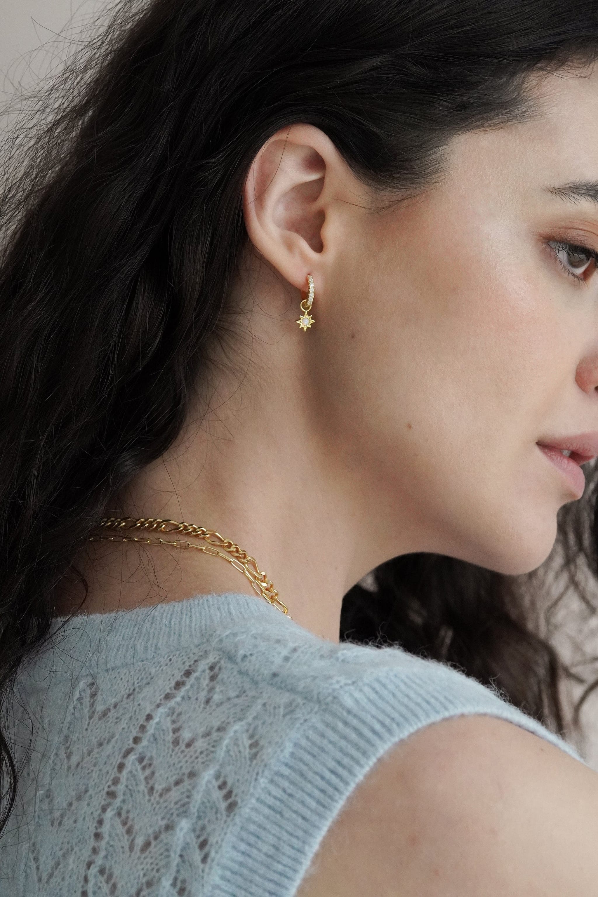 Junk-Jewels-Opal-cubic-zirconia-Diamond-White-Stone-Star-Starburst-Jewelled-Drop-Dangle-Hoop-Earrings-Gold-Silver