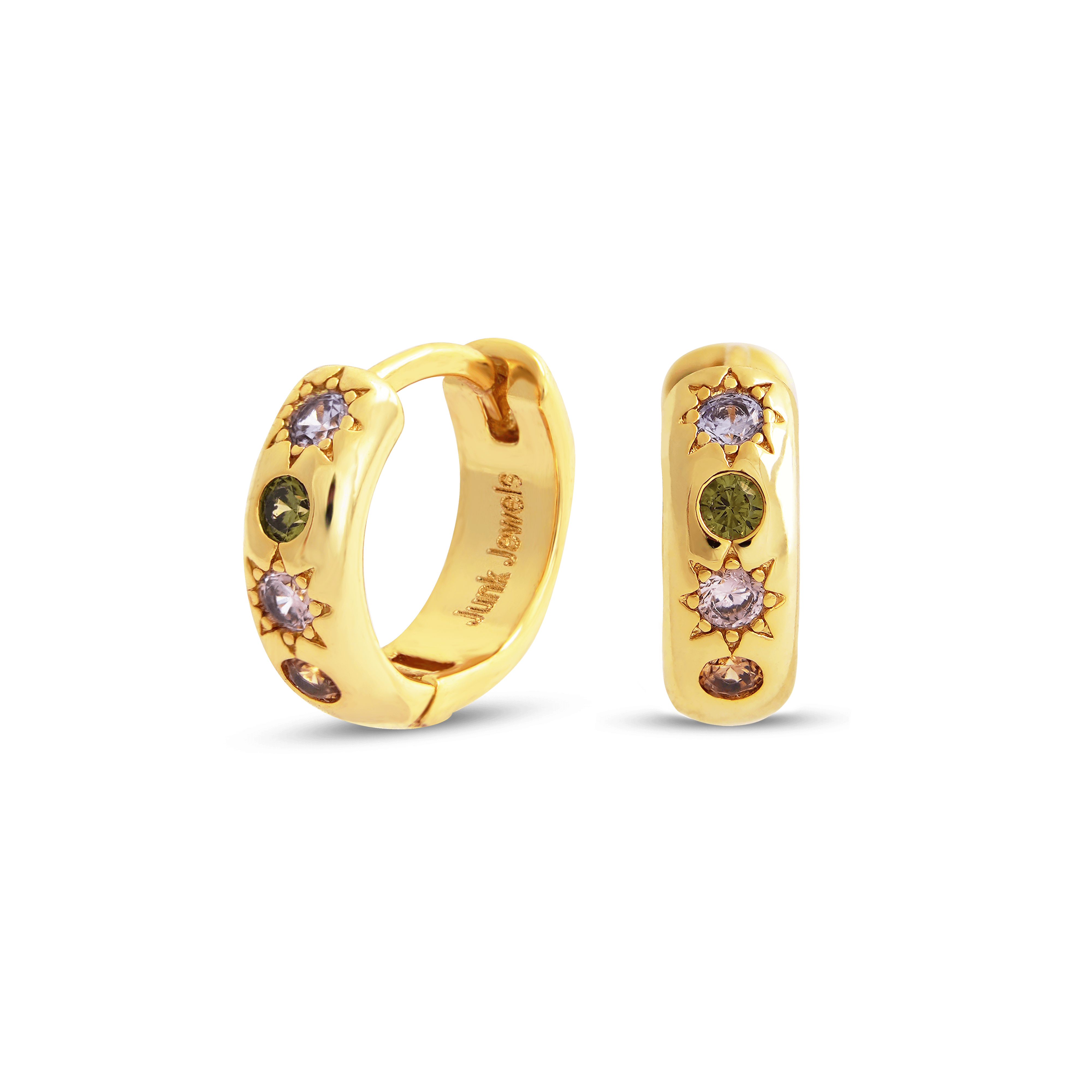 Junk-Jewels-Pastel-Stone-multicoloured-Star-Gemstone-Petite-Hoop-Huggie-Earrings-Gold