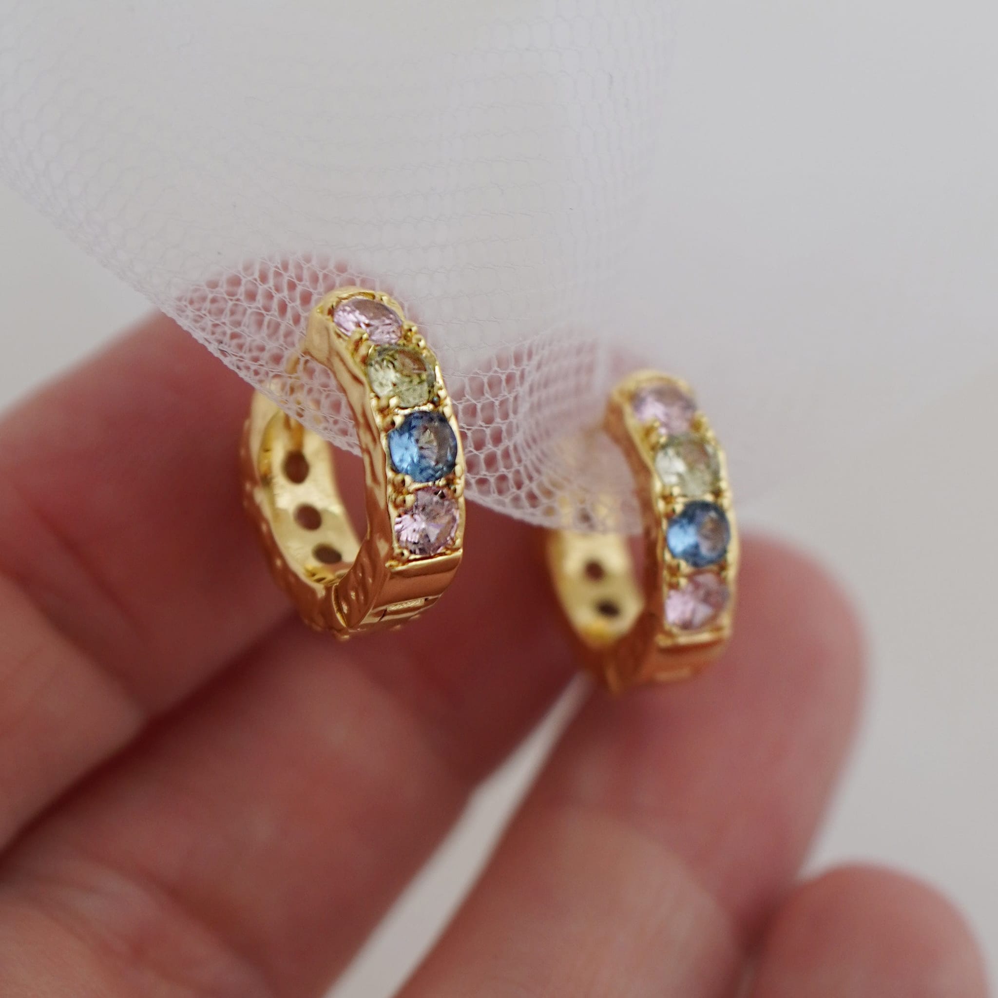 Junk-Jewels-Pastel-Stone-Pink-Purple-Green-Blue-Textured-Hoop-Huggie-Earrings-Gold