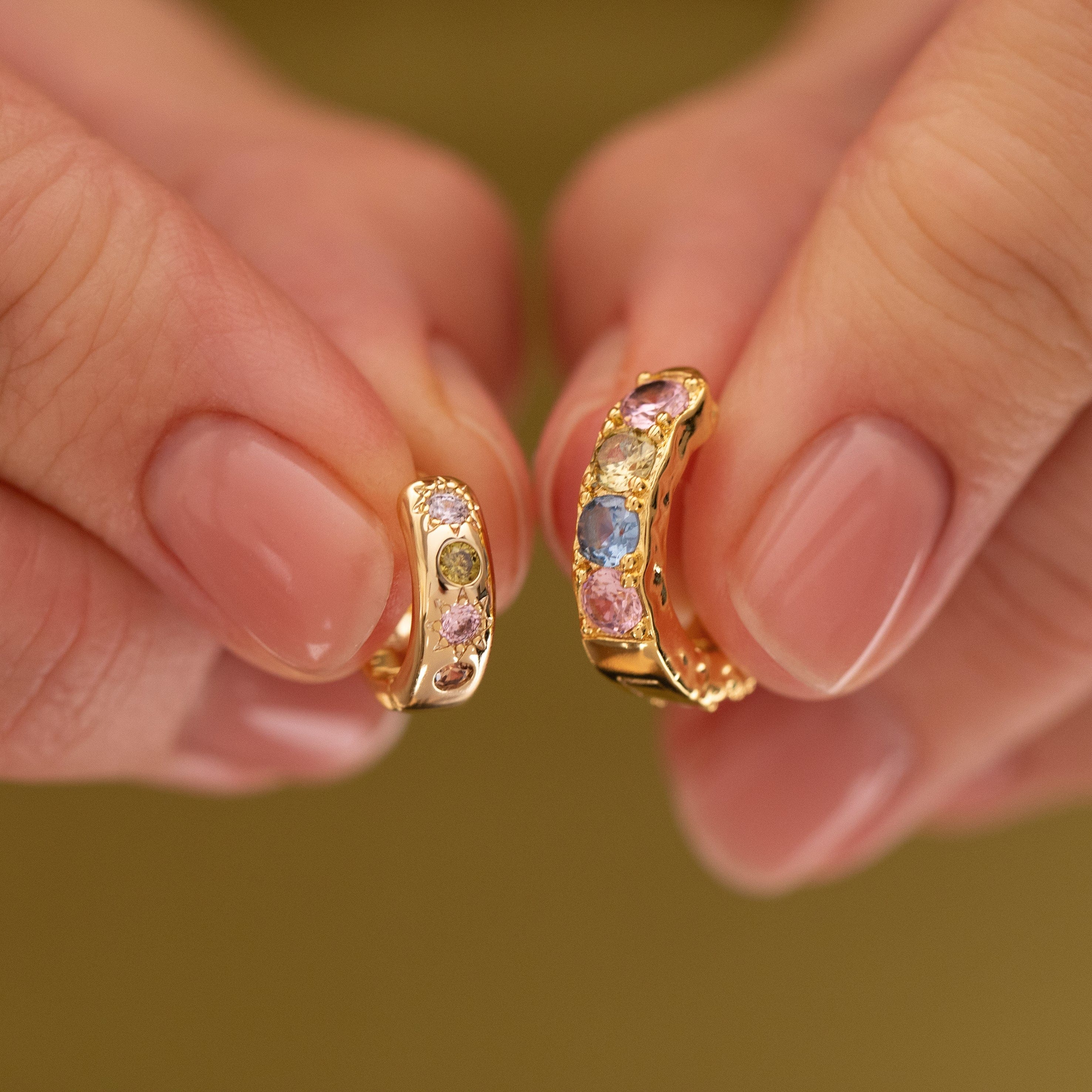 Junk-Jewels-Pastel-Stone-Pink-Purple-Green-Blue-Textured-Hoop-Huggie-Earrings-Gold