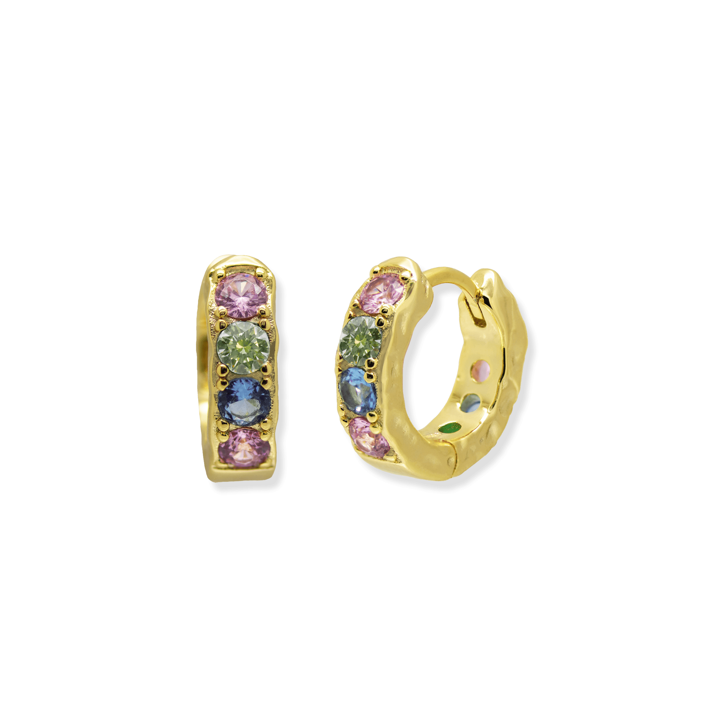 Junk-Jewels-Pastel-Stone-Pink-Purple-Green-Blue-Textured-Hoop-Huggie-Earrings-Gold