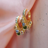 Pastel Stone Drop Hoop Earrings Gold