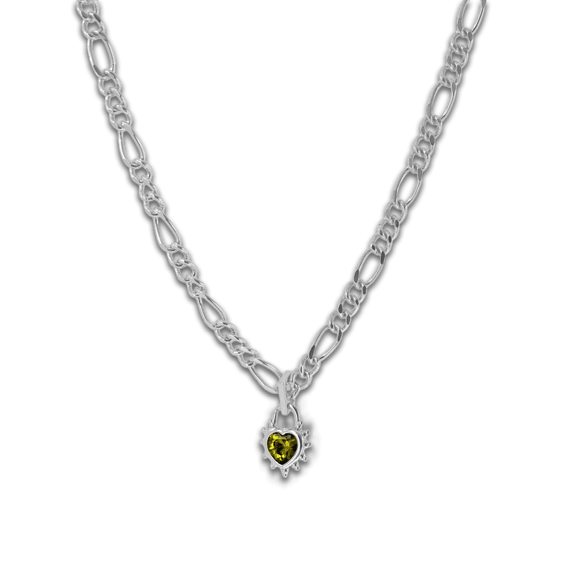 Junk-Jewels-Peridot-Green-Stone-Gemstone-Heart-Pendant-Chunky-Figaro-Chain-Necklace-Gold-Plated-Stone