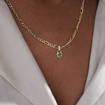 Junk-Jewels-Peridot-Green-Stone-Gemstone-Heart-Pendant-Chunky-Figaro-Chain-Necklace-Gold-Plated-Stone