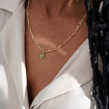 Junk-Jewels-Peridot-Green-Stone-Gemstone-Heart-Pendant-Chunky-Figaro-Chain-Necklace-Gold-Plated-Stone