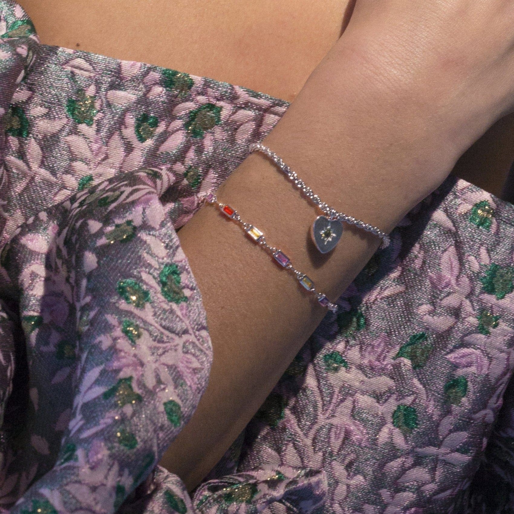 Junk-Jewels-Rainbow-Stone-Multicoloured-Channel-chain-link-rectangle-stone-Bracelet-Gold-Silver