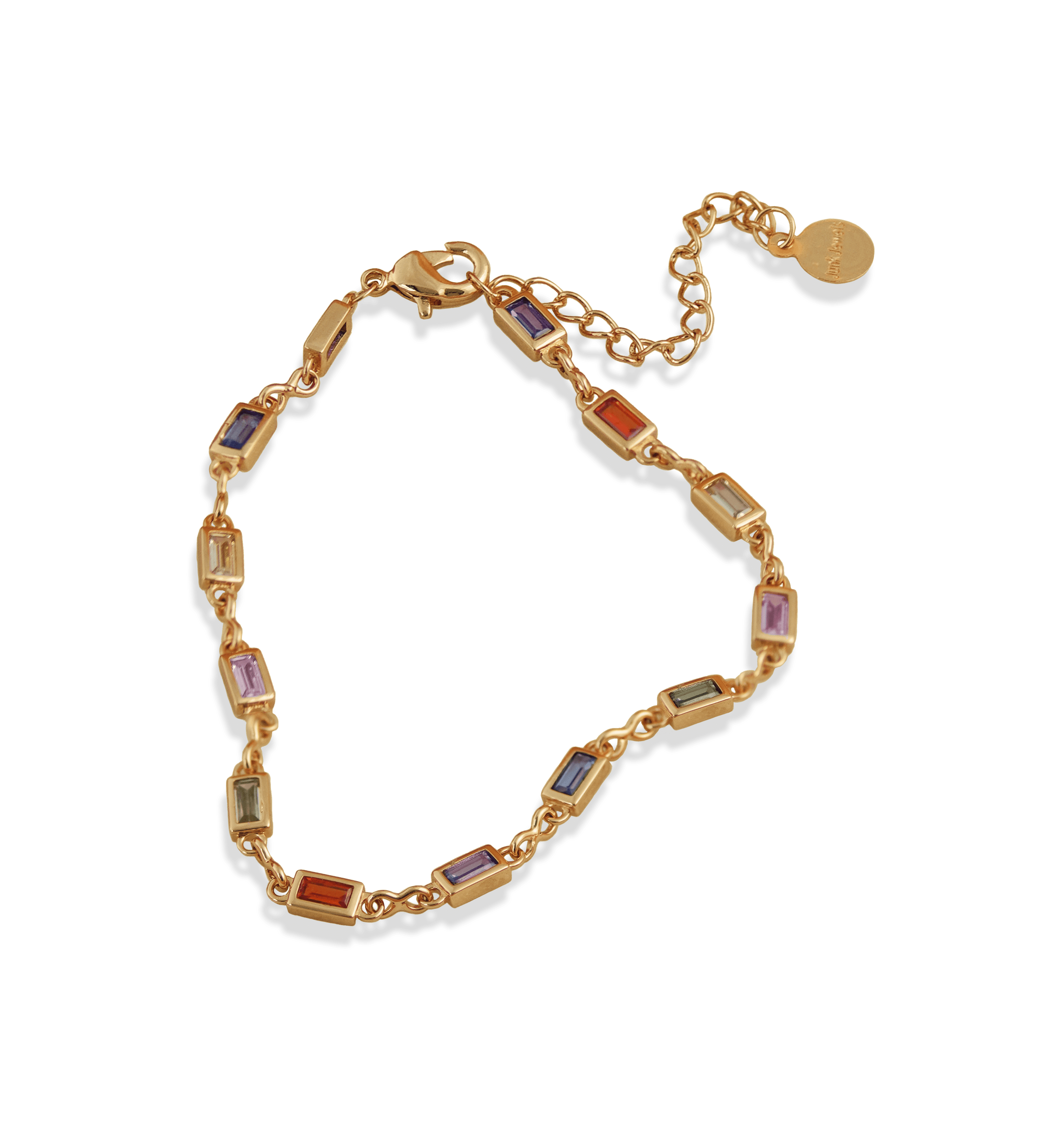 Junk-Jewels-Rainbow-Stone-Multicoloured-Channel-chain-link-rectangle-stone-Bracelet-Gold-Silver