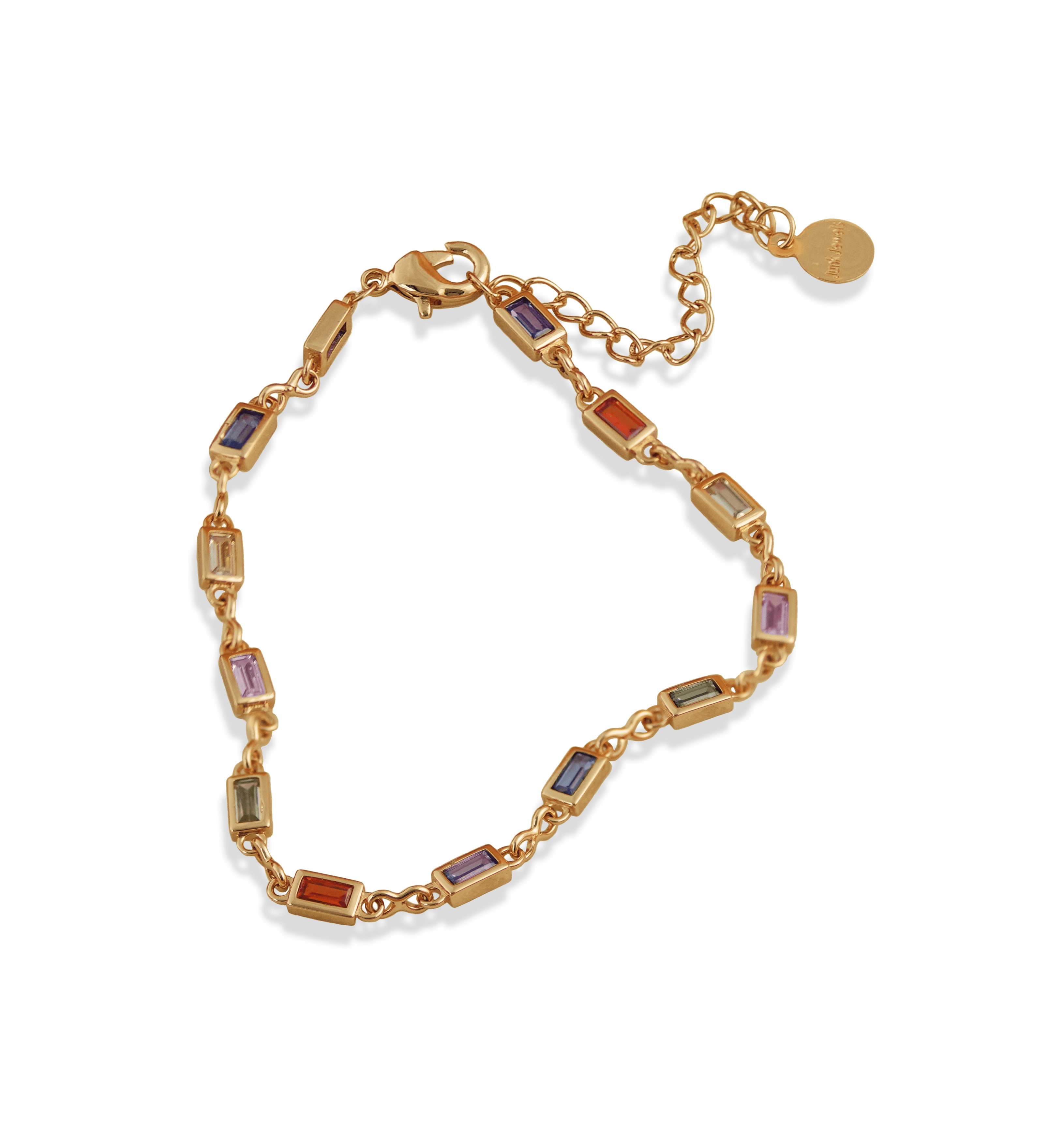 Junk-Jewels-Rainbow-Stone-Multicoloured-Channel-chain-link-rectangle-stone-Bracelet-Gold-Silver