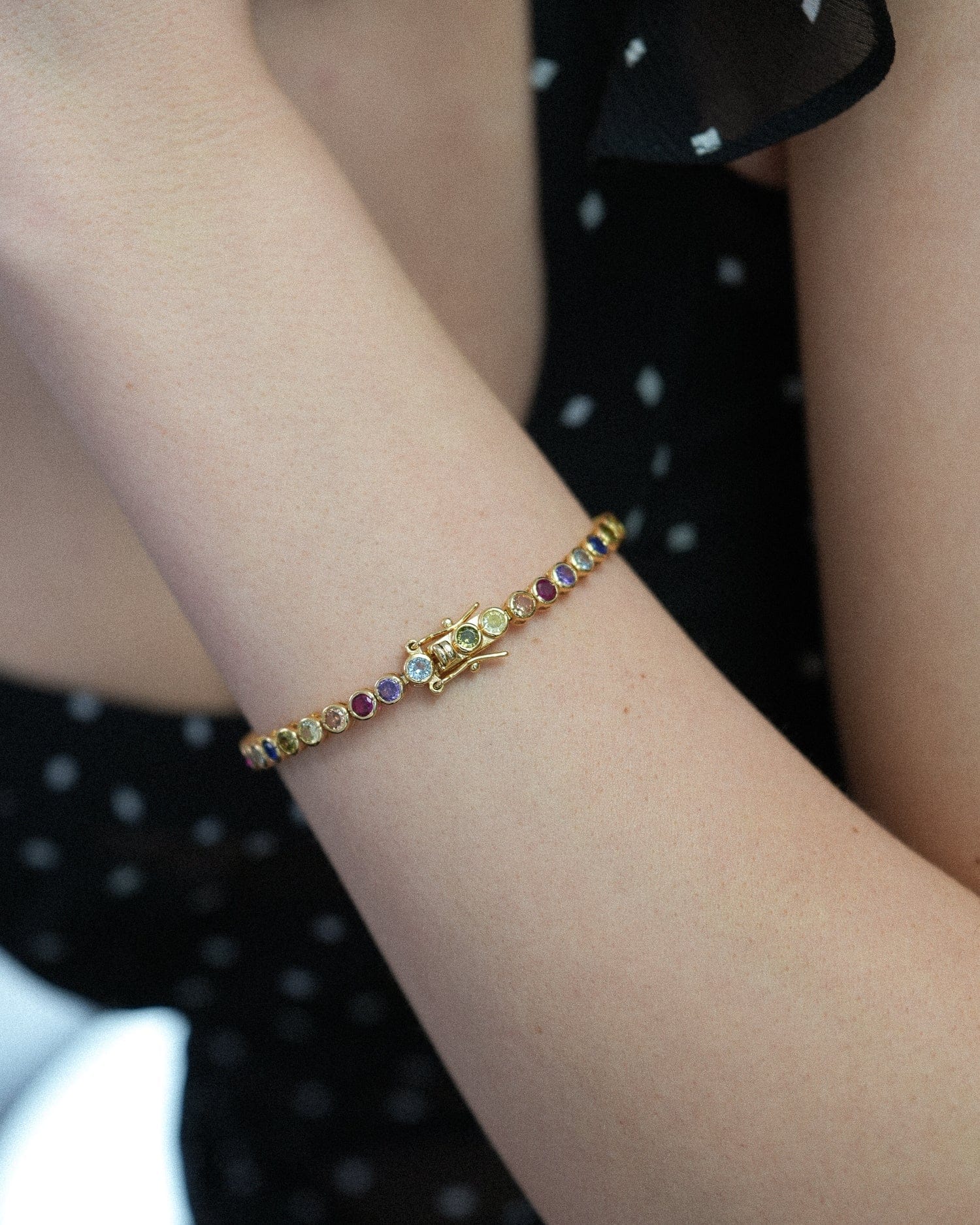 Miss-Cecilia-London-Rainbow-Bubble-Tennis-Bracelet-Multi-Coloured-Diamond-Cubic-Zirconia-Stones-Gemstones-Colourful-Cool-Jewellery-DemiFine-Gold-Plated-Rhodium-Silver-Evening-Party-jewellery-accessories