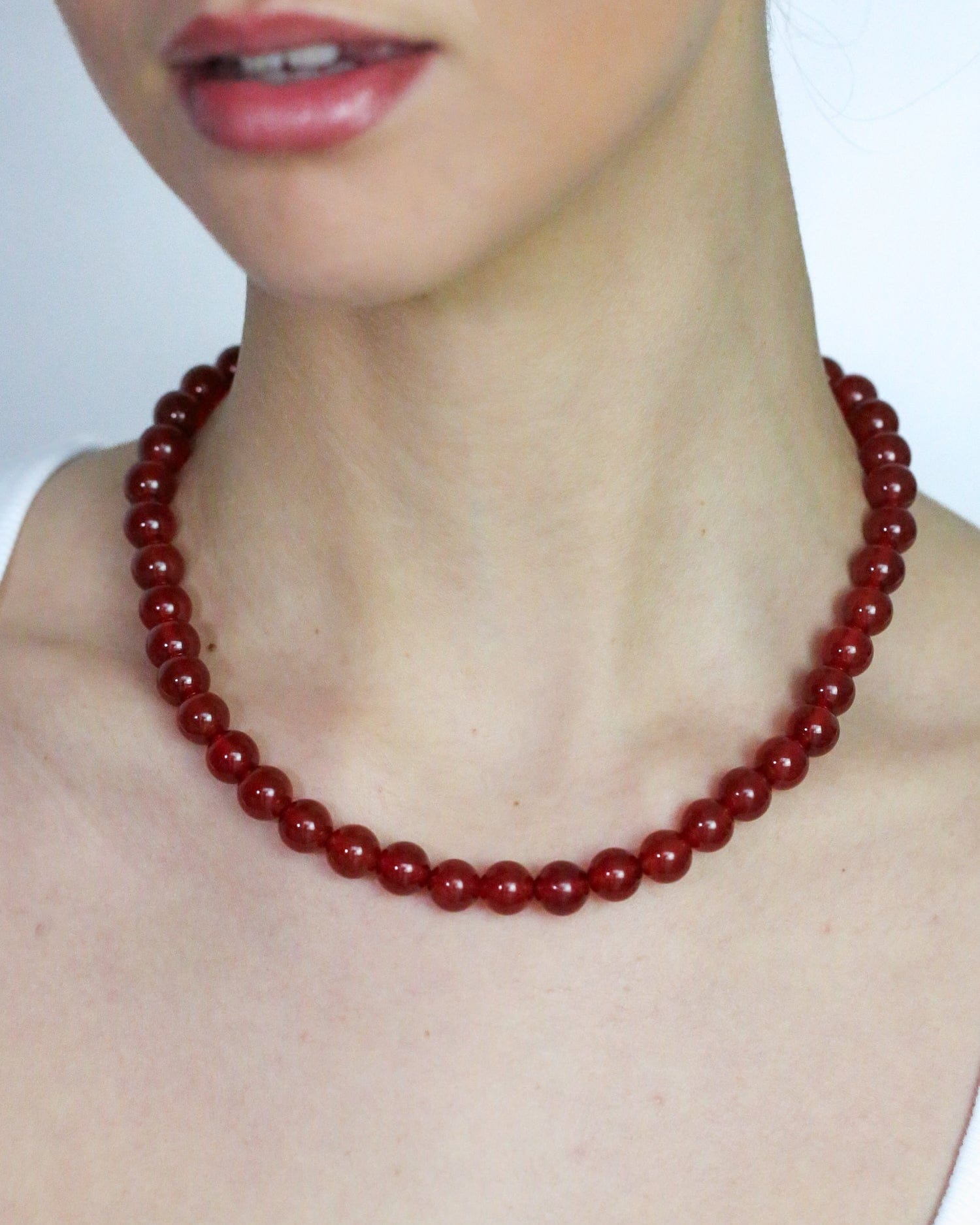 Red Agate Necklace - Golden