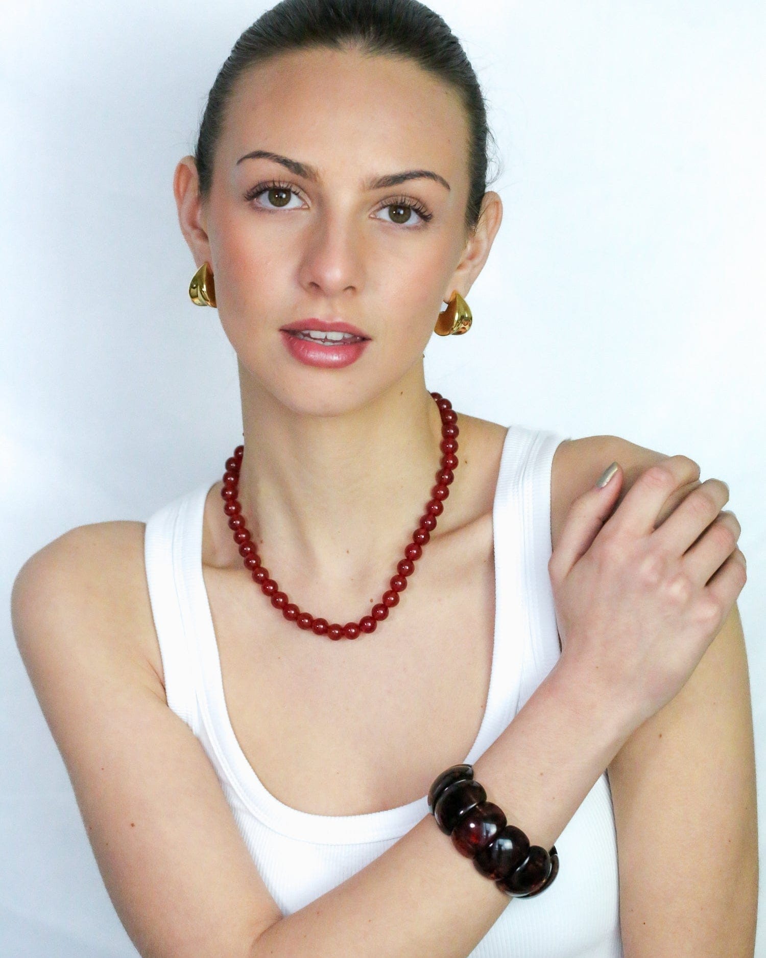 Red Agate Necklace - Golden