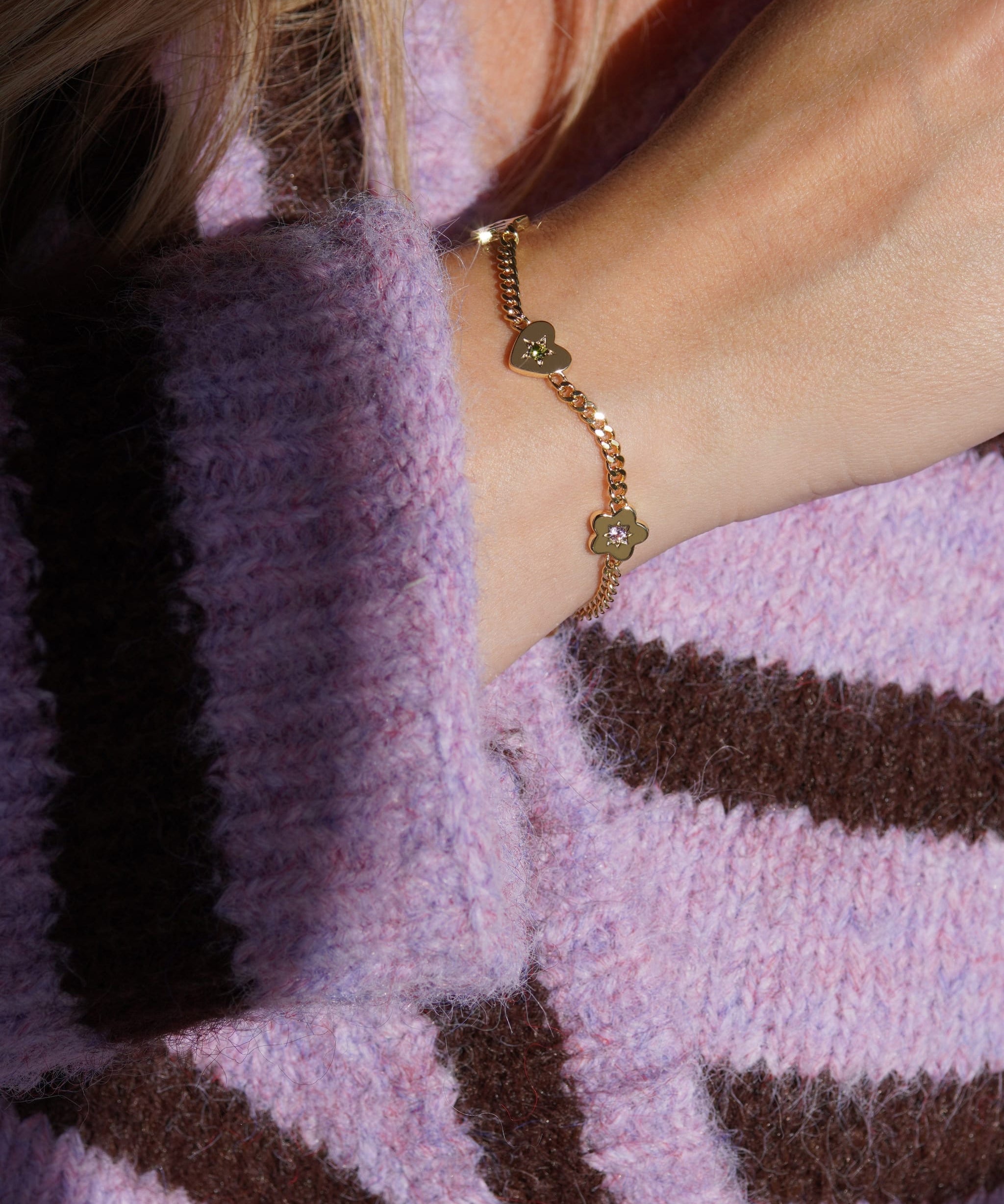 Junk-Jewels-Retro-Gemstone-Charm-Bracelet-Star-Flower-Chain-Heart-Diamond-Gemstone-Gold-Silver