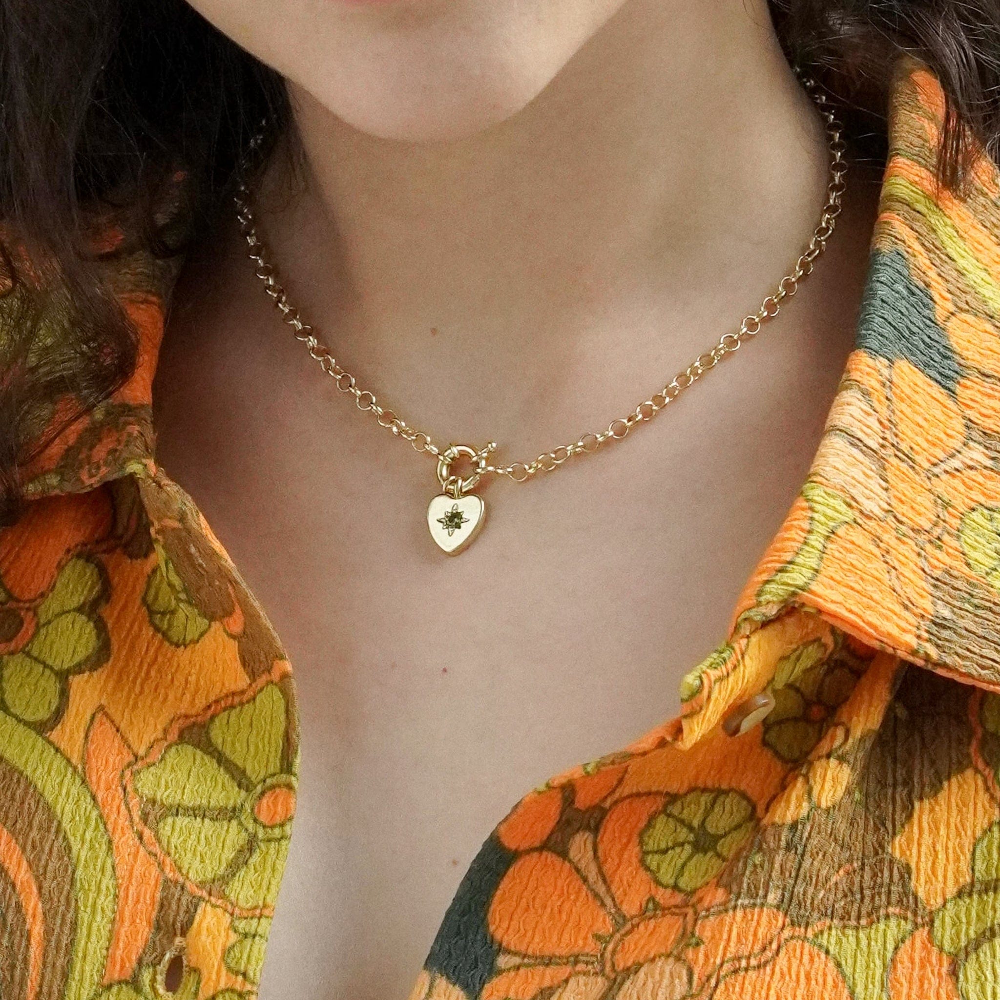 Junk-Jewels-Retro-Multi-Charm-Flower-Start-Heart-Purple-Green-Blue-Gemstone-Stone-Pendant-Chunky-Chain-Necklace-Gold-Silver