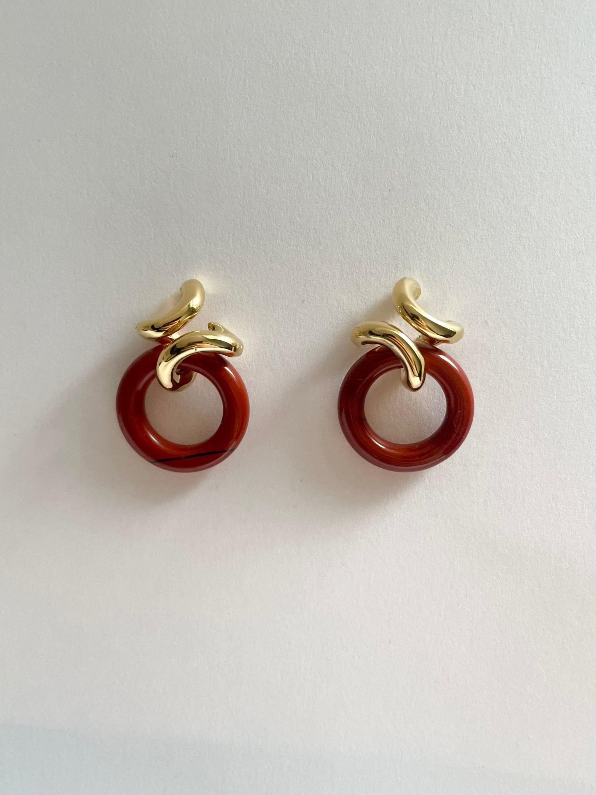 Ruddock-Rollo-Statement-Stud-Drop-Hoop-Earrings-Twist-18ct-Gold-Plated-Red-Jasper