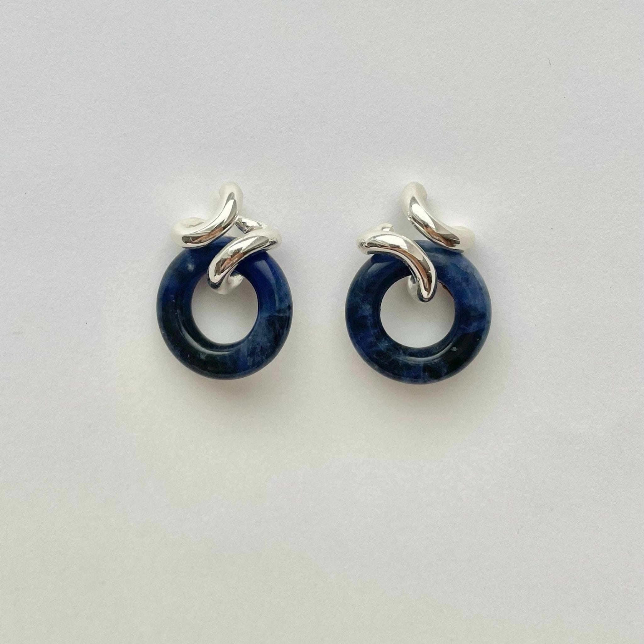 Sterling-Silver-Ruddock-Rollo-Earrings-Blue-Sodalite-Hoop-Hoops-Statement-Studs