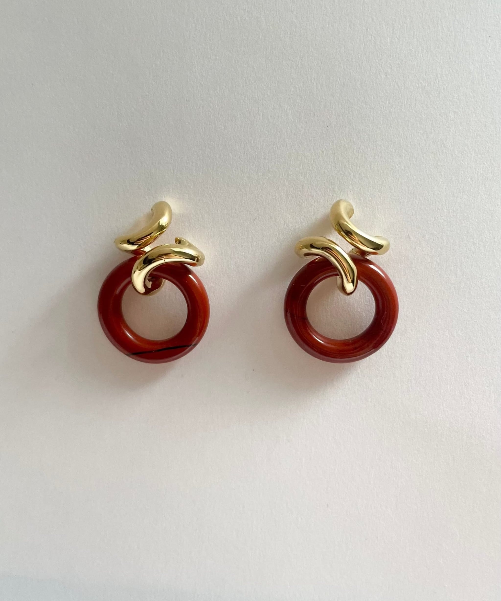 Ruddock-Rollo-Statement-Stud-Drop-Hoop-Earrings-Twist-18ct-Gold-Plated-Red-Jasper