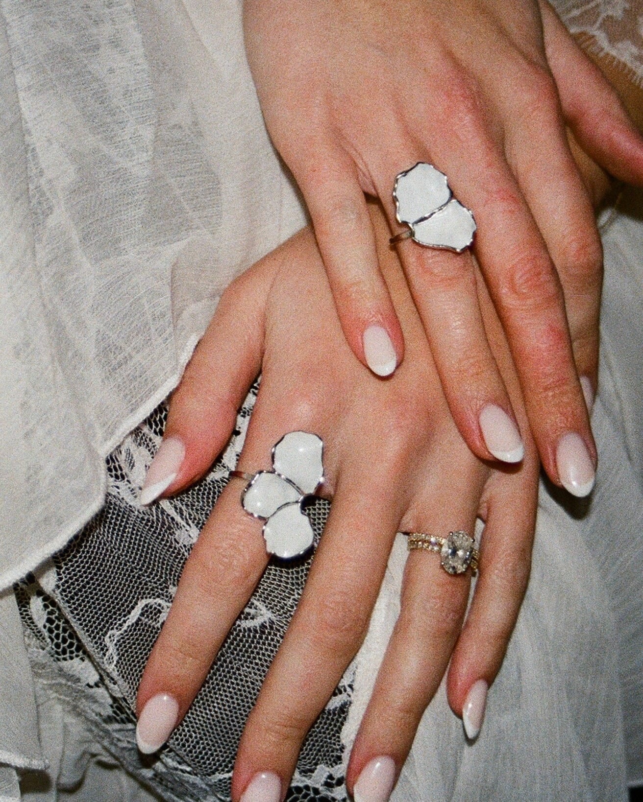 Squeeze-London-Rose-of-Sharon-Flower-Two-Part-Hibiscus-Petal-White-Enamel-Statement-Cocktail-Ring-Double-Ring-Sterling-Silver-Gold-Plated-Floral