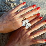 Squeeze-London-Rose-of-Sharon-Flower-Two-Part-Hibiscus-Petal-White-Enamel-Statement-Cocktail-Ring-Double-Ring-Sterling-Silver-Gold-Plated-Floral