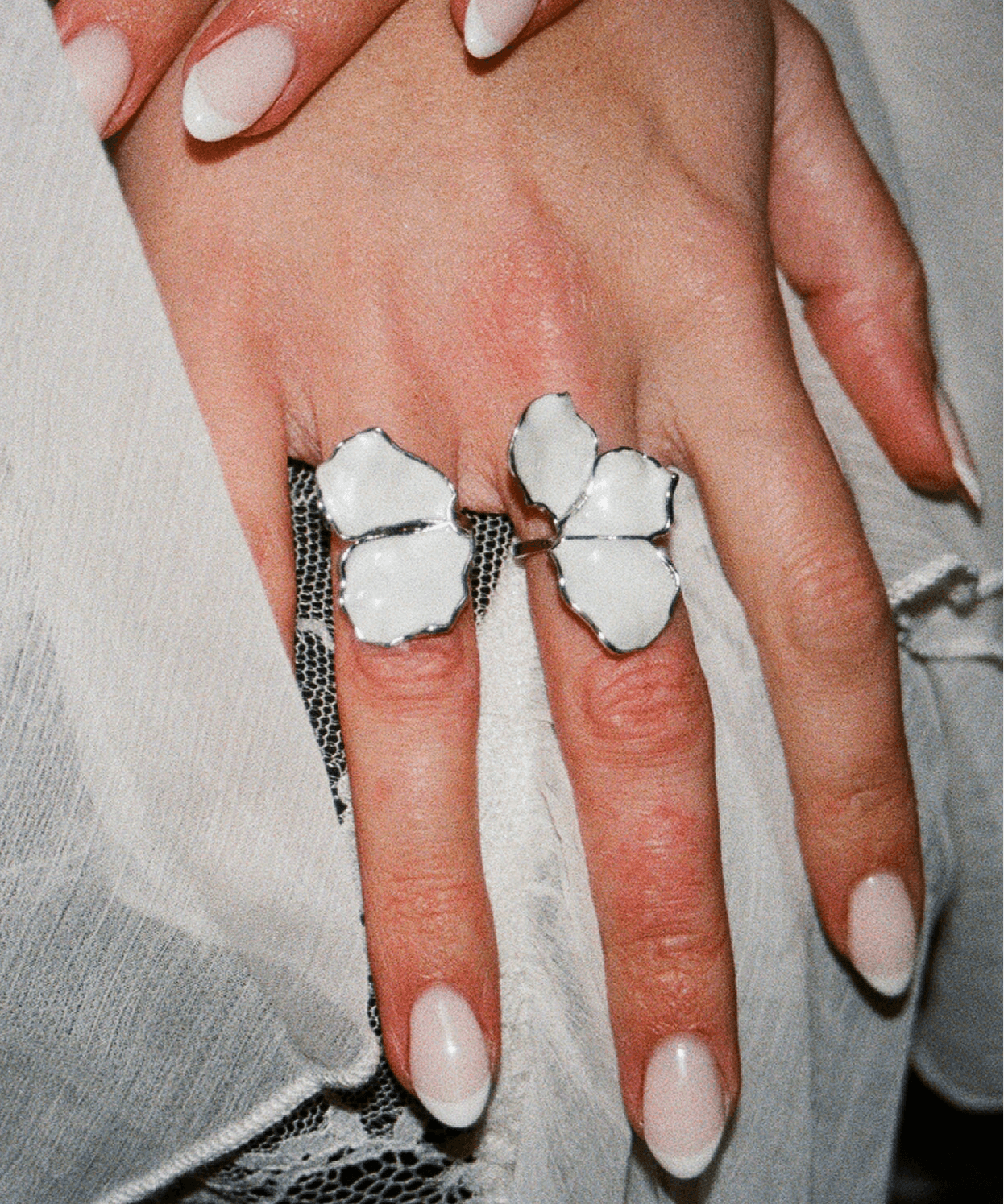 Squeeze-London-Rose-of-Sharon-Flower-Two-Part-Hibiscus-Petal-White-Enamel-Statement-Cocktail-Ring-Double-Ring-Sterling-Silver-Gold-Plated-Floral